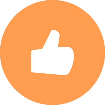 Thumbs up icon on orange background.